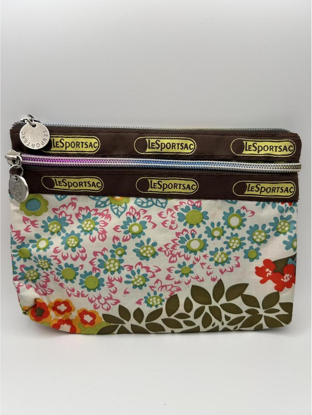 LeSportSac Small Floral Pouch Rainbow 2-Zippered Water Resistant Cosmetic Bag
